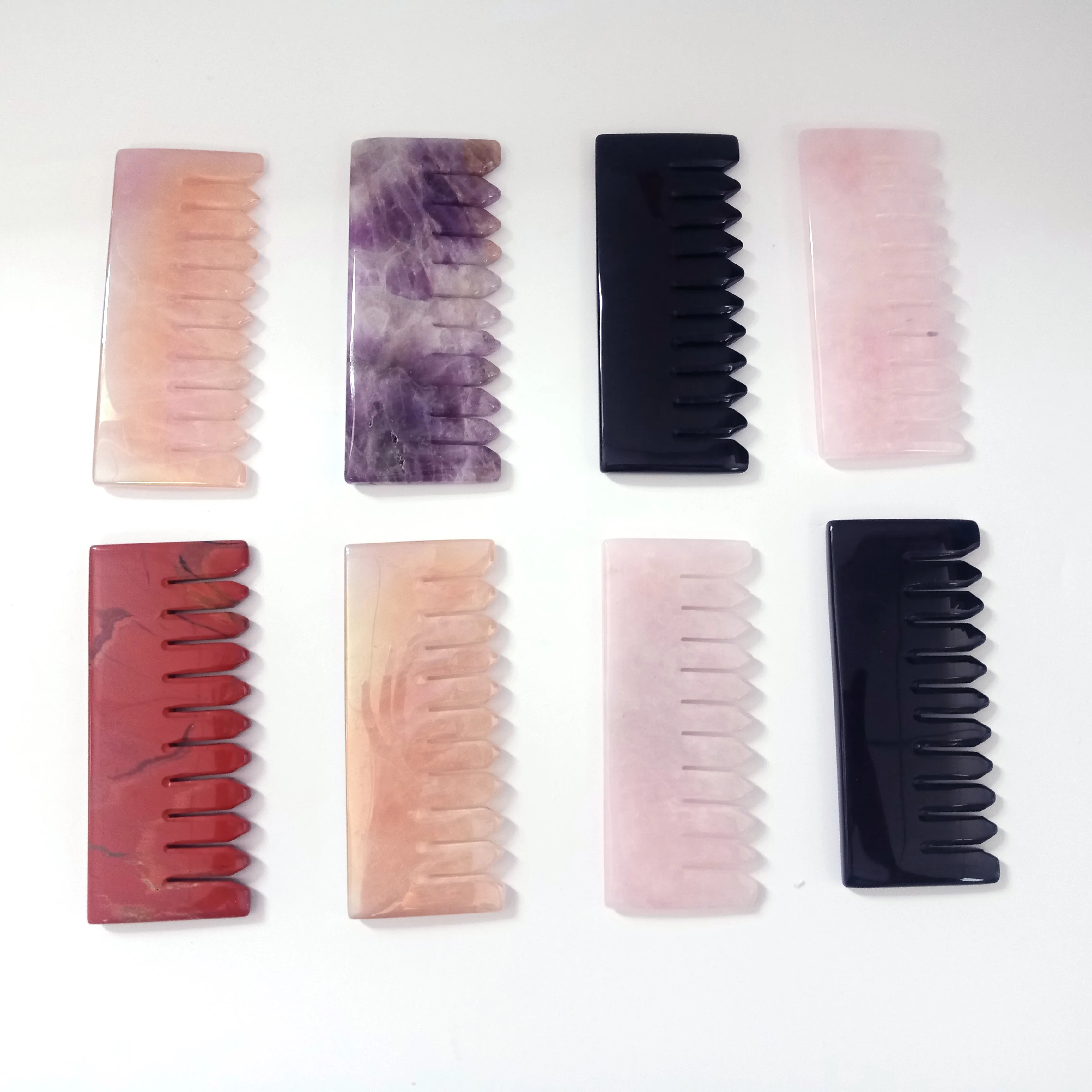 

Wholesale Price 3inchs Natural Hand Polished Crystal Healing Combs Various Black Obsidian Rose Quartz Amethyst Massage Combs GM