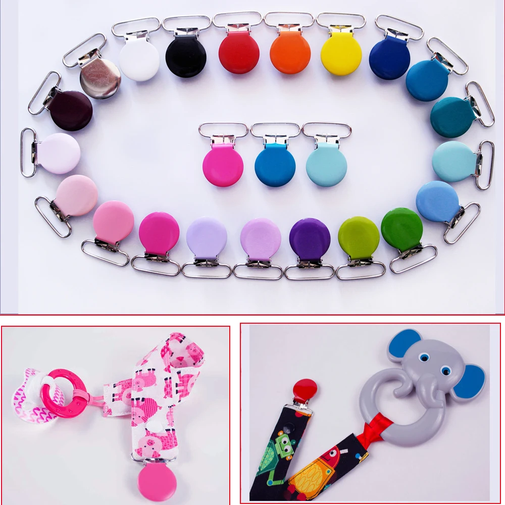 

1'' 25mm Wide Round Metal Pacifier / Garment Enamel Painted Colored Pacifier Clips/ Suspender Clips