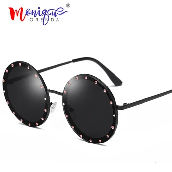 

Classic round sunglasses women diamond punk frame luxury brand design vintage retro rimless sun glasses lady female 2019 shades