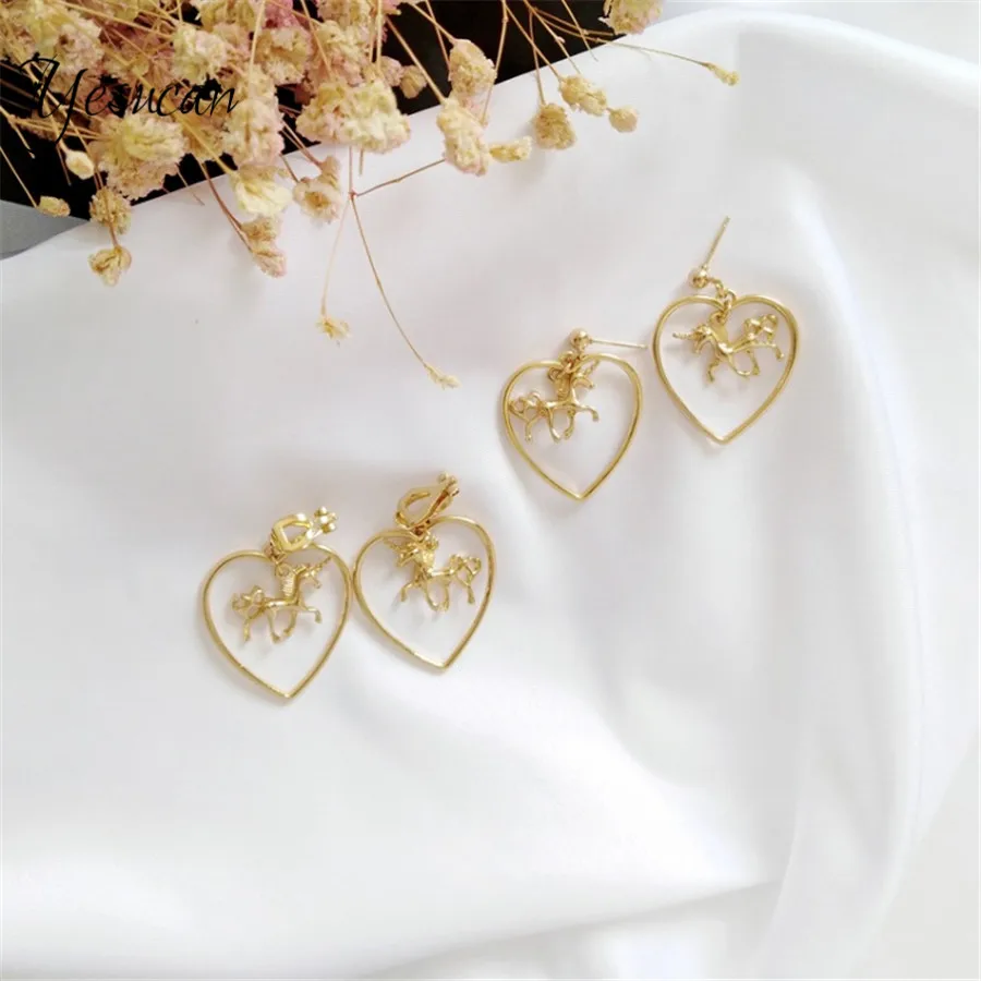 

Yesucan Simple Geometric Heart Animal Dangle Earrings Boho Charm Unicorn Shape Hanging Gold Silver Color Jewelry Gift Bijoux