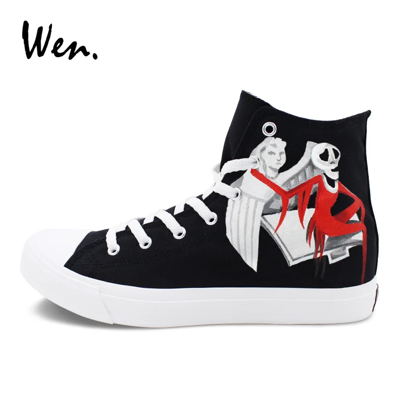 

Wen Shoes High Top Lace-up Flat Custom Design Nightmare Before Christmas Hand Painted Canvas Black Sneakers Unisex