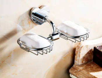 

2heads 100% Copper Chrome Polished Soap Holder Copper Soap Dishes Box Bathroom Accessories Round Base Basket Femme Rilakkuma