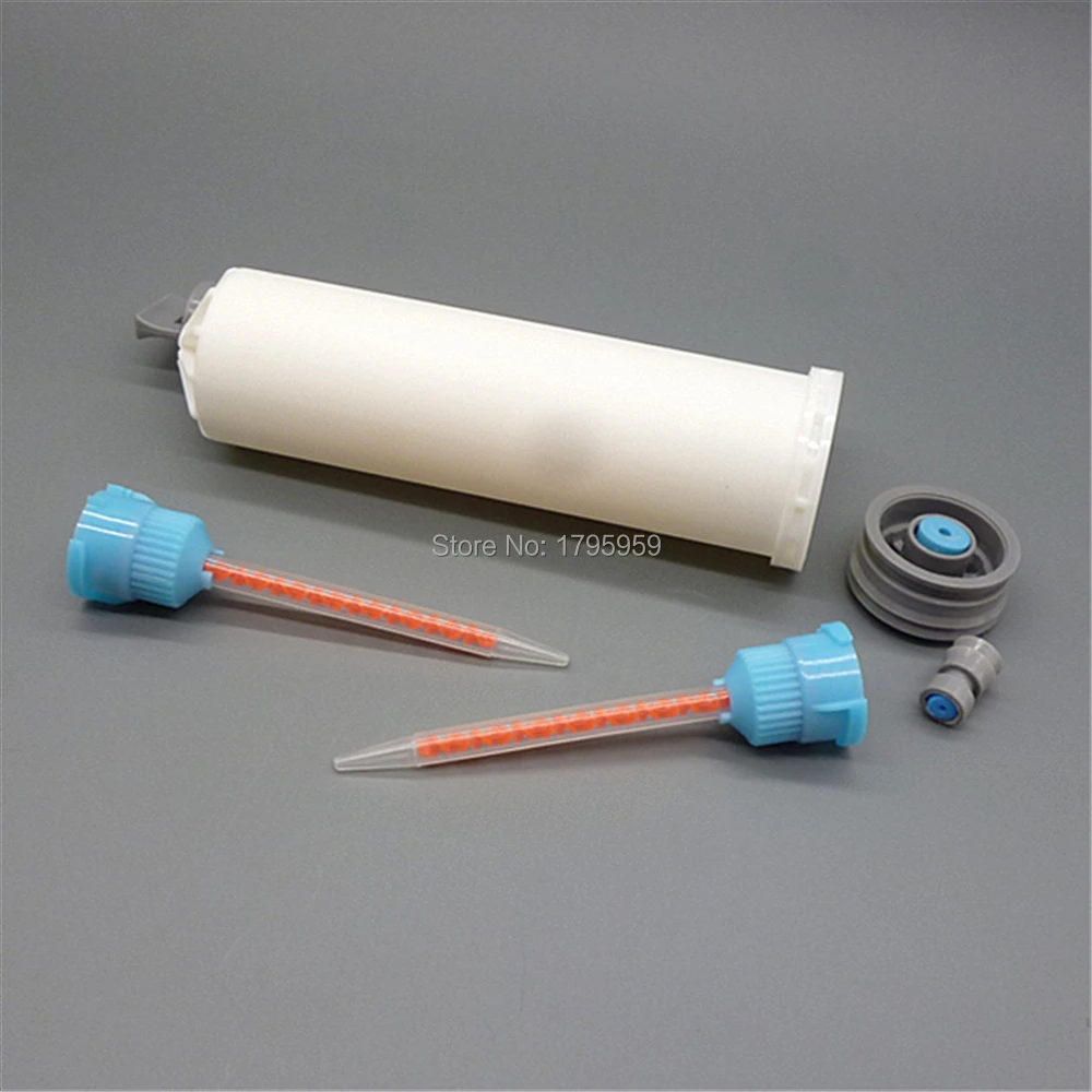 

10:1 Mix Ratio Empty Dual Cartridge Epoxy Resin Dispenser 50ML With Seal Cap And Sealing Pistons 2pcs Static Mixer Mixing Nozzle