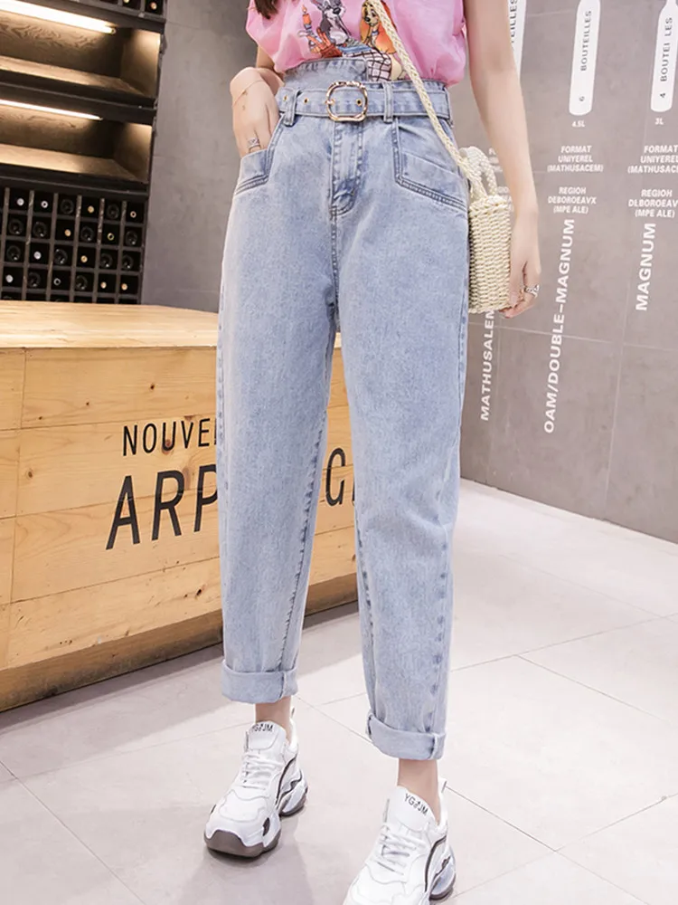 

JUJULAND woman jeans casual harem jeasns sashes blue loose jeans 2019 autumn winter new style jeans 8613