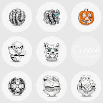 

Snake Pumpkin Dolphin Cat Clover Lover Charm Beads,2019 New Trendy Fashion 925 Sterling silver Jewelry Gift for Women Man