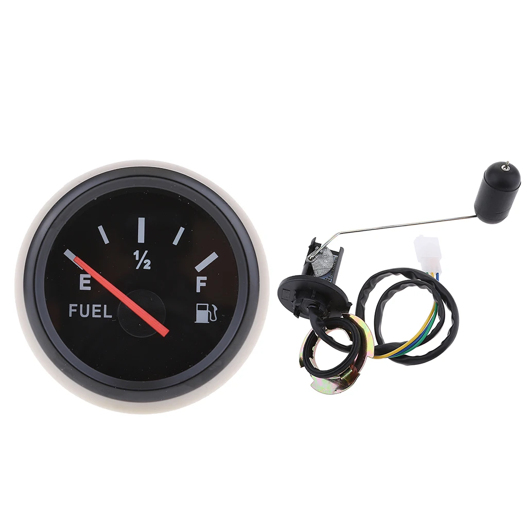 2 inch 52mm Boat Electric Fuel Level Gauge 33-240ohm with 316 Stainless Steel Bezel + Fuel Sensor Sender - Black