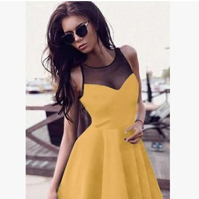 Готическое Повседневное платье, летнее женское черное ТРАПЕЦИЕВИДНОЕ платье без рукавов, вечерние платья в консервативном стиле, модное обтягивающее винтажное платье в готическом стиле - Цвет: yellow