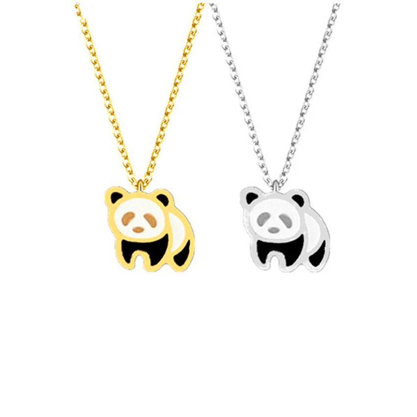 

Bear Jewelry Stainless Steel Chain Cute China Giant Panda Necklaces Pendants Women Kids Bff Gift Gold Silver Animal Kolye Bayan