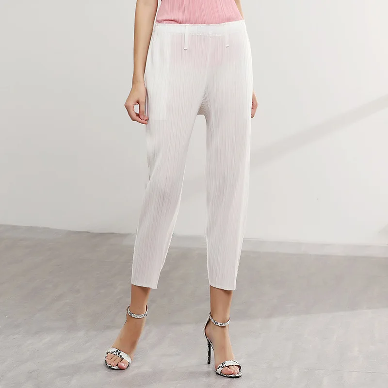 

LANMREM 2019 New Summer Styles Women Clothes Pleated Vintage High Waist Loose Elastic Pants Female Trousers WH23300