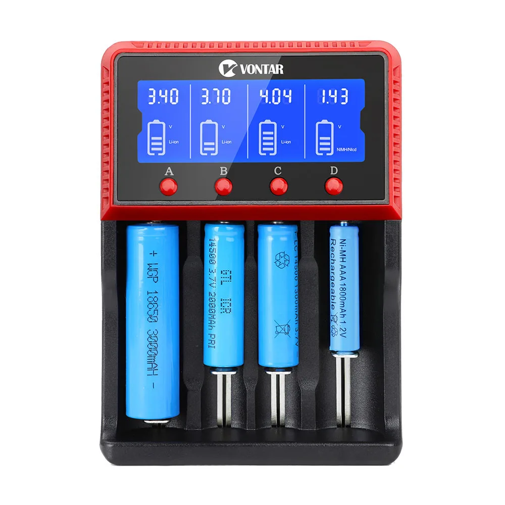 

VONTAR VT4 4 slots LCD Battery Charger Rechargeable Battery For NiMH Ni-CD LiFePo4 AA AAA 26650 14500 22650 18650 PK D4 D2