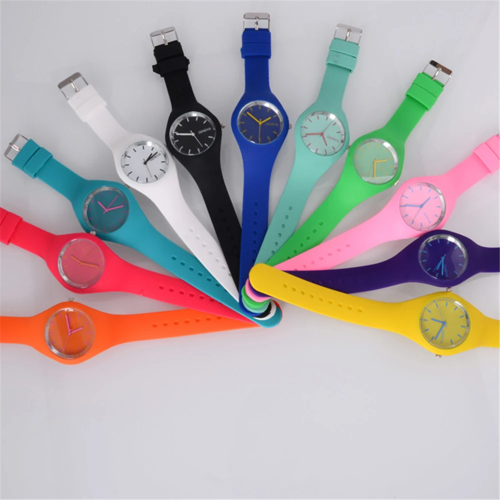 Новая мода Женева женские часы на силиконовом ремешке мужские модные спортивные уличные унисекс карамельного цвета Аналоговые кварцевые наручные часы Bayan Kol Saati