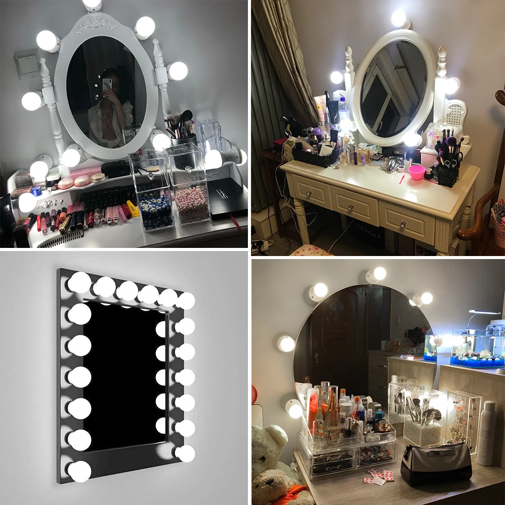 

USB LED Makeup Lamp LED Hollywood Vanity Mirror Light 2 6 10 14 Bulbs Stepless Dimmable Kit For Dressing Table 8W 12W 16W 20W