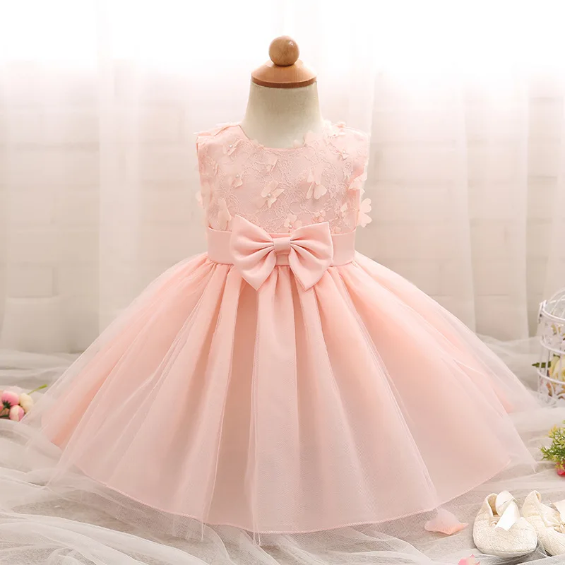 Girl Dresses Children Dress Party Summer Princess Lace Solid Bow Baby Girl Dresses Wedding Birthday L249