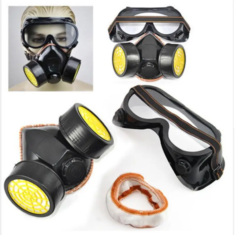 Горячая Высокое качество двойной Анти-пыль спрей краска промышленный химический газ Респиратор маска очки набор черный