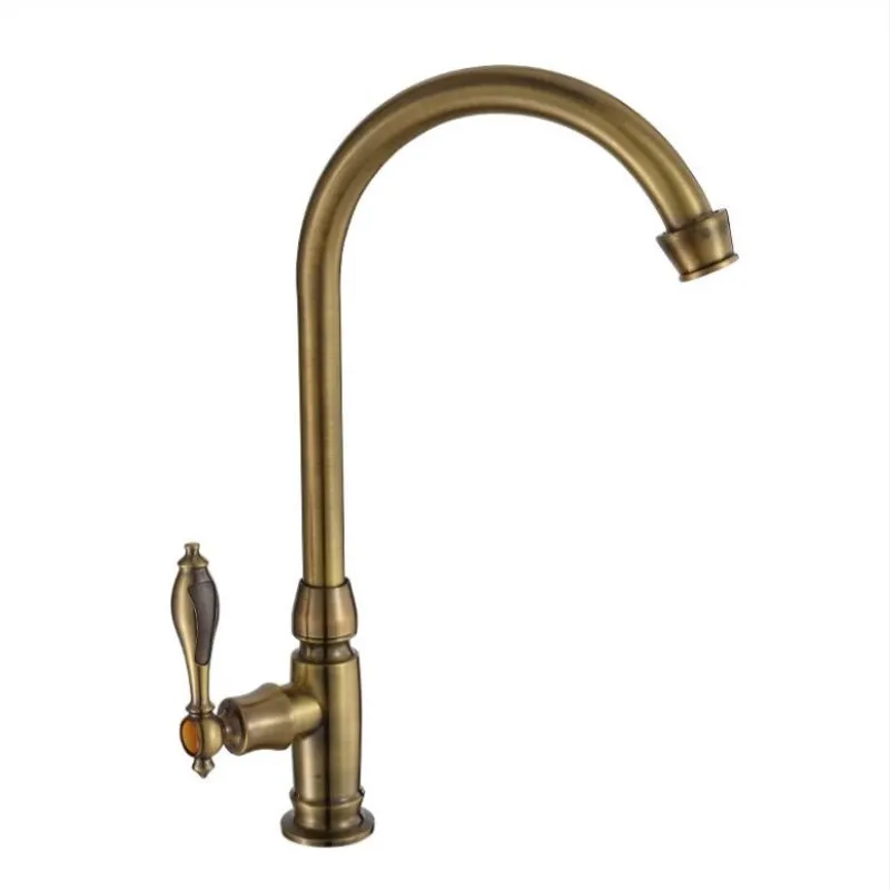 Single Cold Kitchen Sink Faucet Brass Deck Mounted Single Handle Sink Tap Antique Bronze Finished Rotatable Kitchen Crane Tap