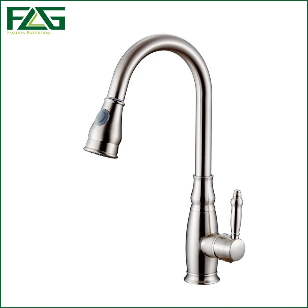 FLG European Kitchen Faucet Pull Out Brushed Nickel 360 Degree Rotating