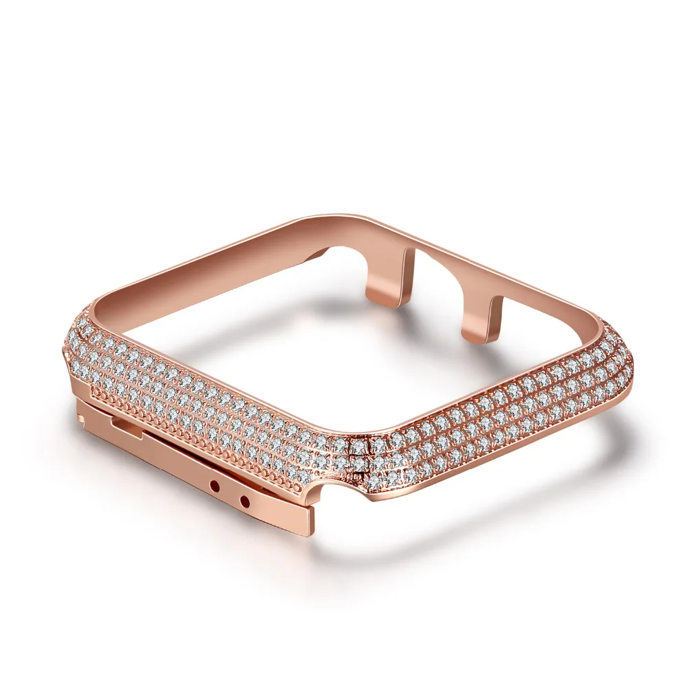

Metal Case Cover for Apple Watch Series 3 2 1 38mm Stainless Steel Protective Shell with Bling Diamond Mounted.