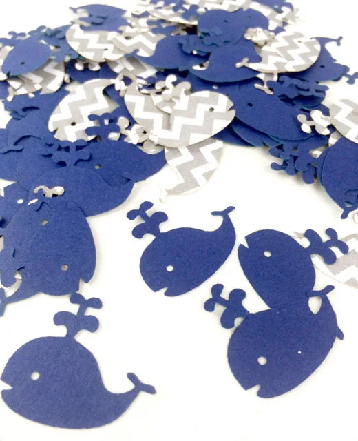 Us 12 37 25 Off Whale Nautical Baby Shower Decorations Wedding Baby Shower Ideas Chevron Whale Navy Blue Table Decor Scrapbook Confettis In