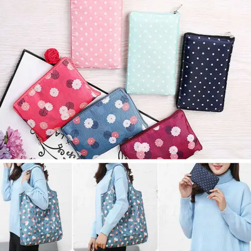 

2018 New style Fashion Foldable Handy Shopping Bags Reusable Tote Pouch Recycle Storage Print Zipper