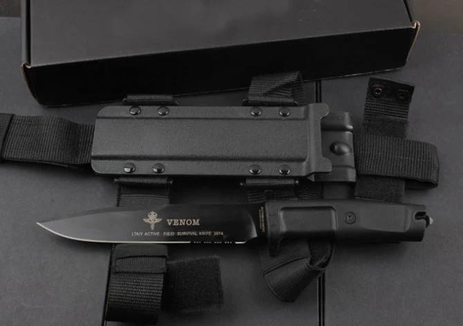 VENOM Camping Tactical Knife,N690 Blade Rubber Handle Hunting Fixed Knife,Survival Knives.