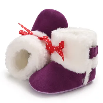 

1Pair Baby Girl Bow Snow Warm Boots First Walker Shoes Anti-Slip Toddler Winter Fleece Fur Lining Princess Wedding Shoes