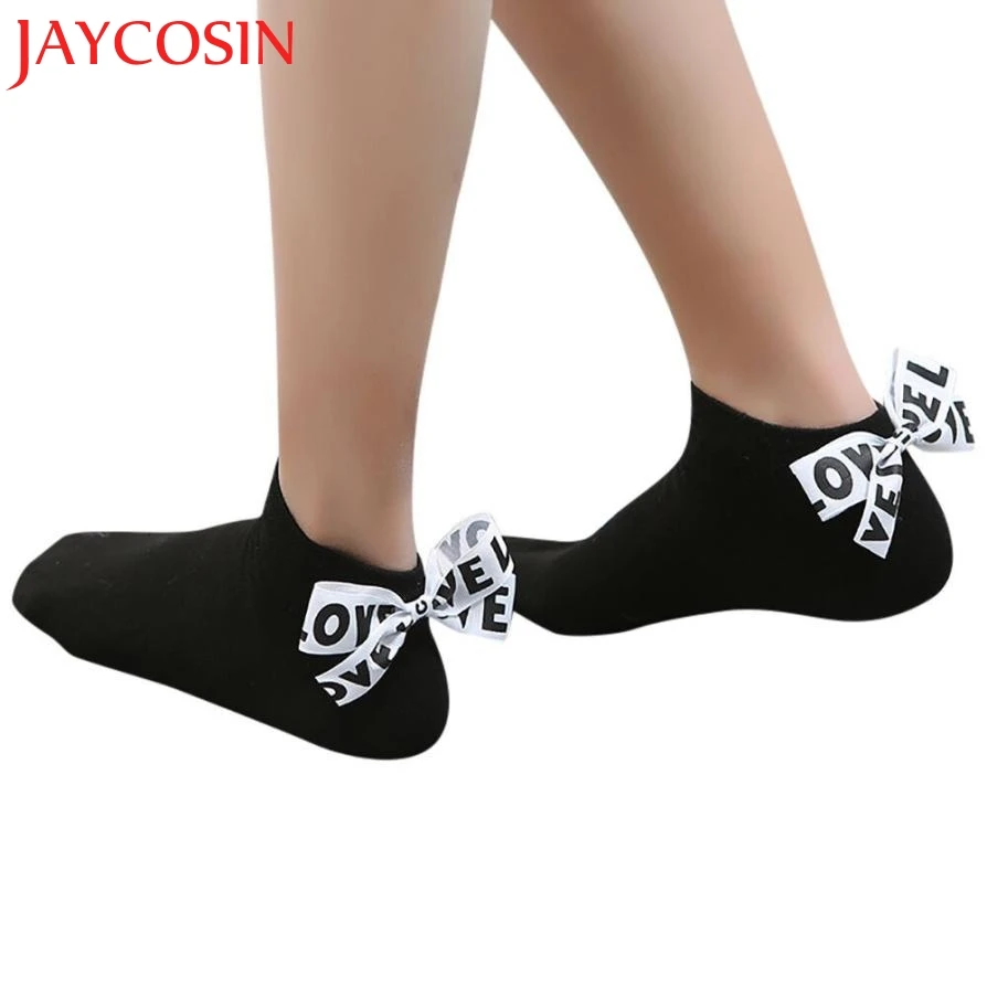 Женские хлопковые носки JAYCOSIN короткие до щиколотки с бантом и надписью Love