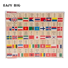 EASY BIG 100 шт. четырехязычная игрушка домино с национальным флагом Детские деревянные развивающие блоки игрушки TH0049