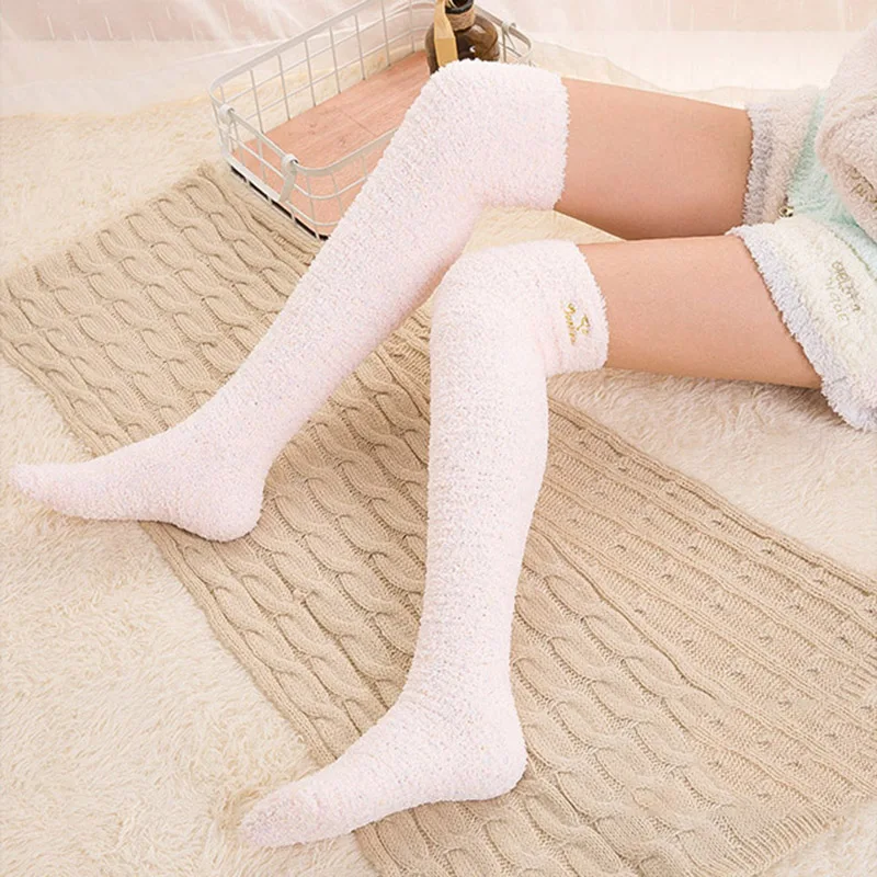 Winter Women Warm Thigh High Socks Coral Fleece Lady Girls Over Knee