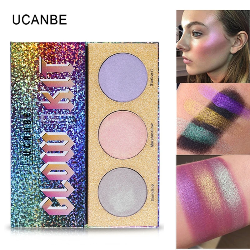 UCANBE Brand 3 Color Chameleon Highlighter Makeup Palette Crystal Sugar Highlighting Bronzer