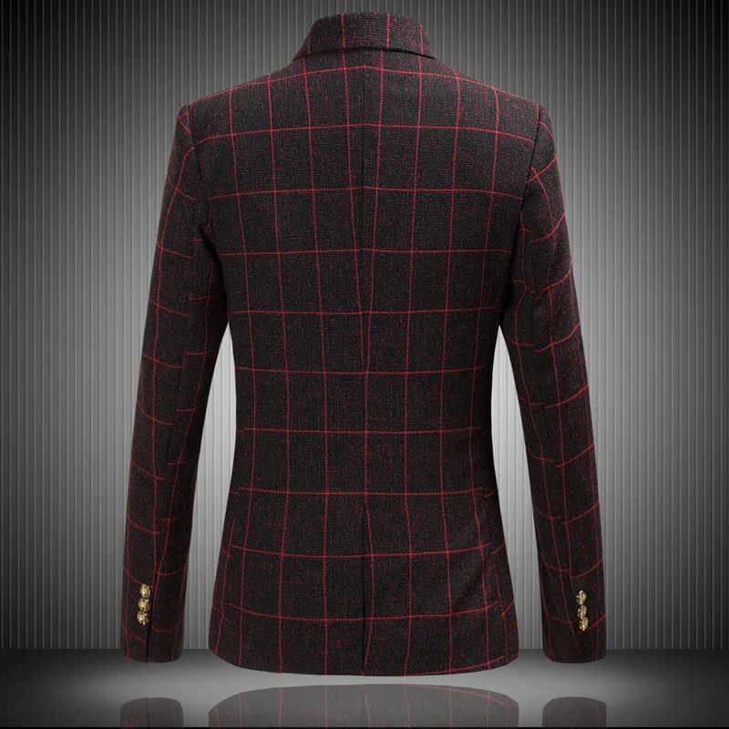 جودة الرجال واحد زر السترة الرجعية الكلاسيكية منقوشة ضئيلة سترة النبيذ الأحمر رمادي الأزياء الأعمال عارضة السترة حجم s-6XL