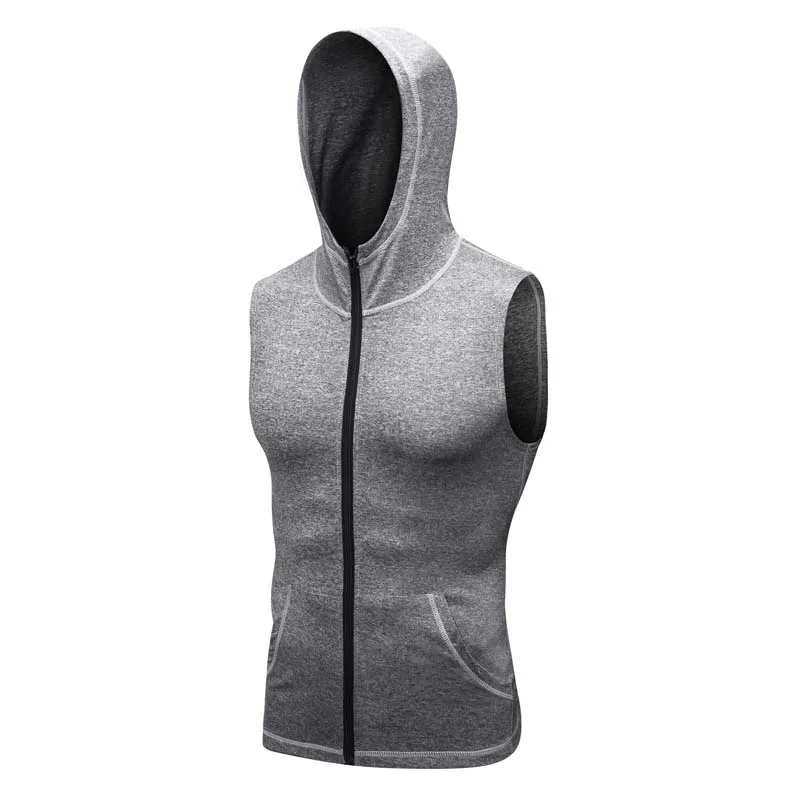 

New Arrival Men's Sports Running Training Workout Clothes Zipper Hooded Quick-drying Jacket Tight Sleeveless Vest