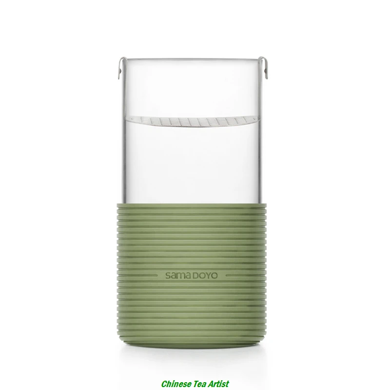 Простой дизайн, Современная чайная чашка из боросиликатного стекла с заваркой из нержавеющей стали и термостойким силиконовым покрытием 450 мл - Цвет: Green