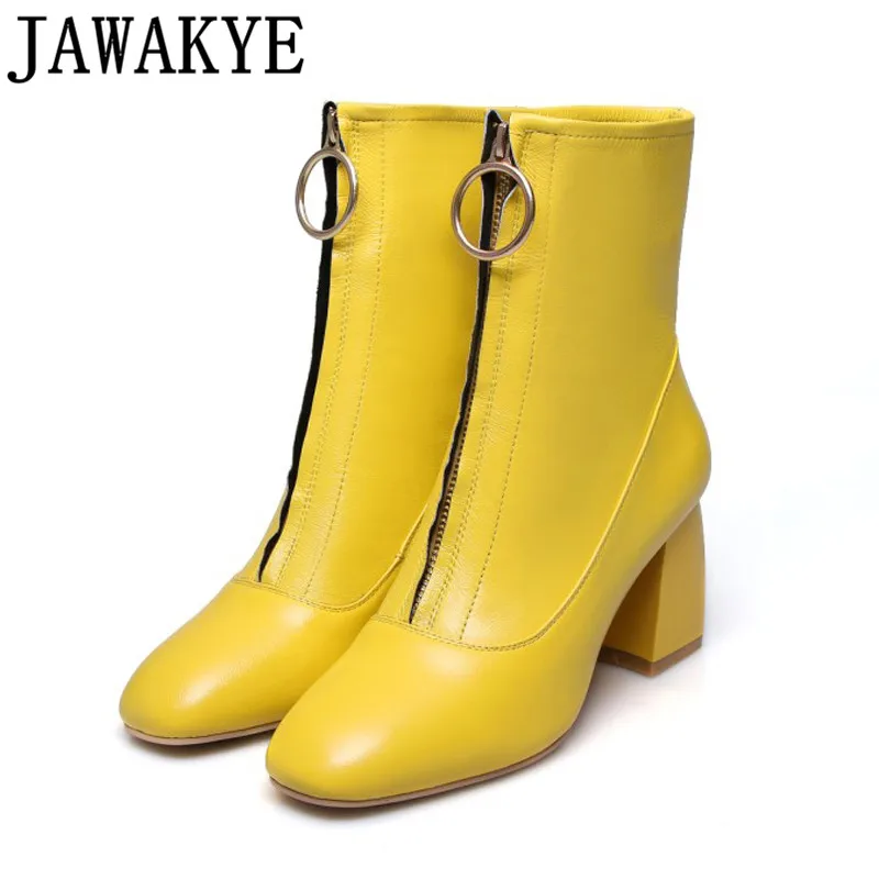 British style yellow black high quality leather ankle boots for Women