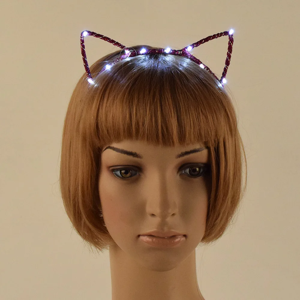 CXADDITIONS Woman Girl LED Glowing Blinking Cat Ear Band Glow Headband
