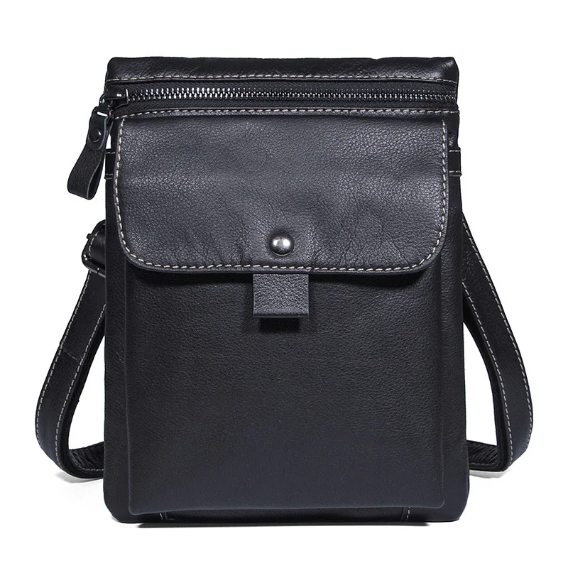 

Nesitu High Quality Black Genuine Leather Small Men Messenger Bags Men's Bag For 7.9'' Mini ipad Men Shoulder Bag M1046