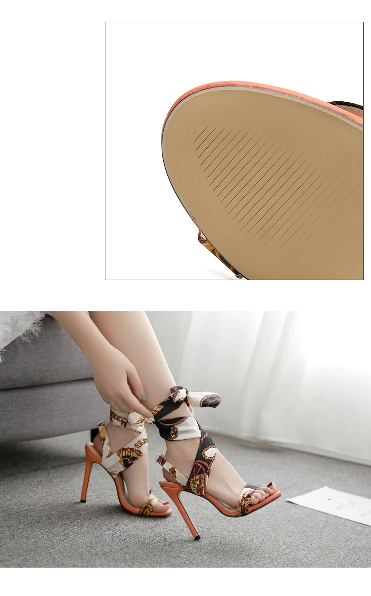 Aneikeh/ PU простые сандалии Женская лента на шнуровке тонкий высокий каблук круглый носок женская обувь вечерние оранжевые вечерние танцевальные размер 40
