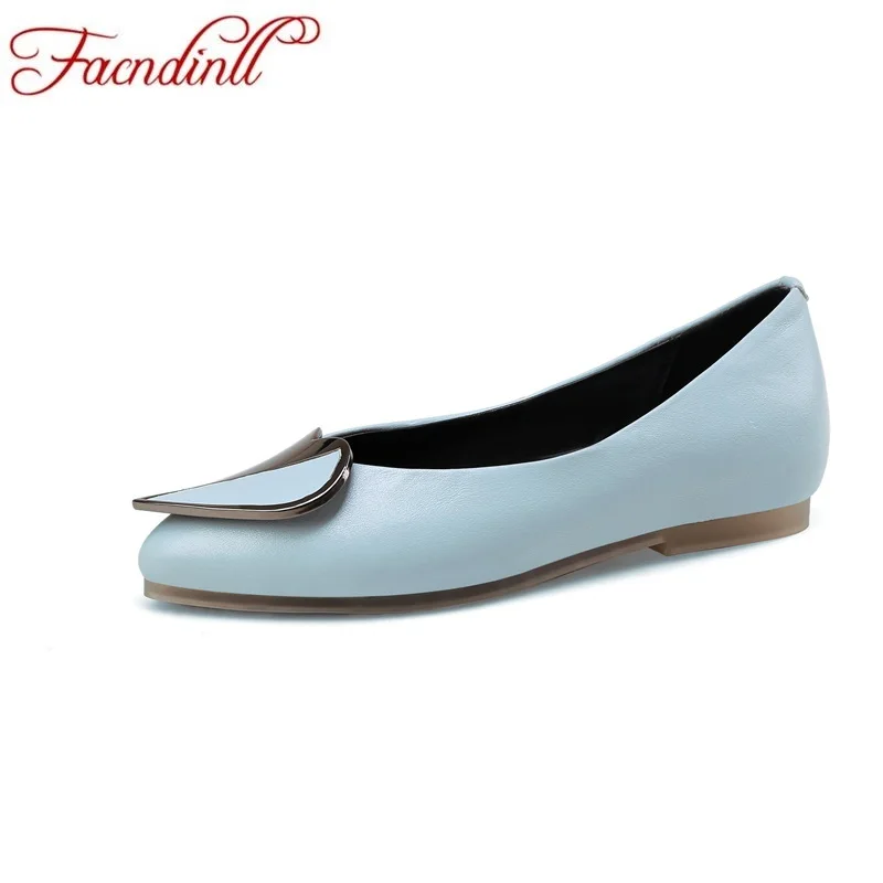 

FACNDINLL genuine leather women ballet flats ladies casual date shoes 2018 spring leather loafers black shoes woman big size 43