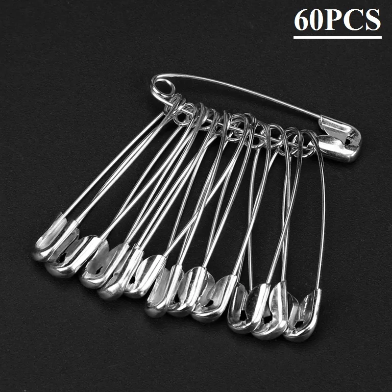 

60pcs Silver Tone Metal Stainless Steel Brooch Badge Jewelry Safety Pins Findings Sewing Craft Accessories