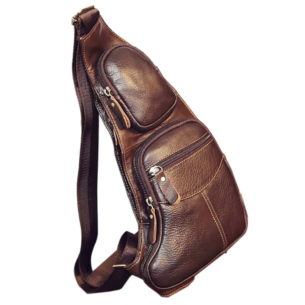 New font b Men b font Leather Cowhide Vintage Sling Single Chest Back Day Pack Travel