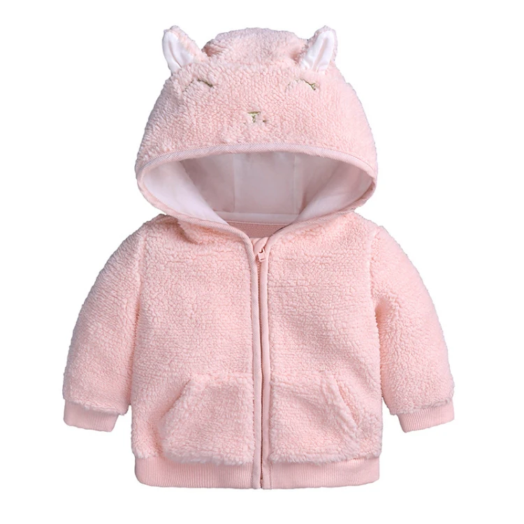 Pink hooded baby coat cute cartoon girls outfits (1)