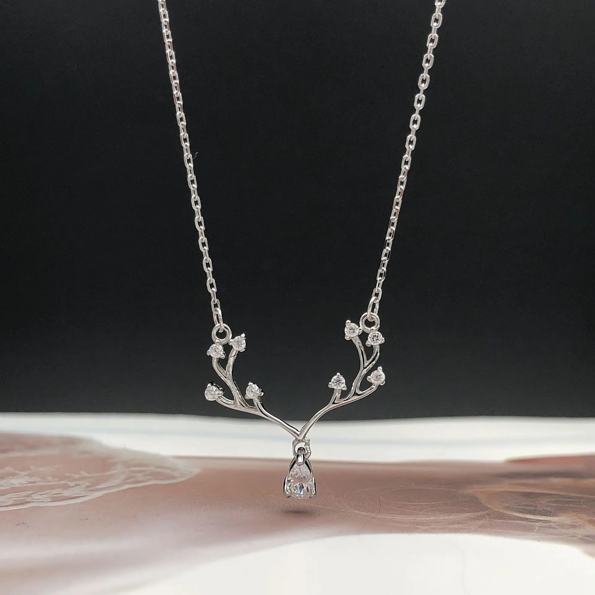 elk simple zircon woman necklace 100% 925 Sterling silver nacklace Jewellery Clavicle chain pendant charms gift