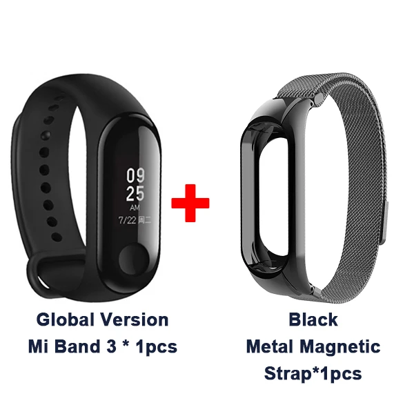 Новинка, мульти-языковый Xiaomi Mi-браслет 3, фитнес-трекер, 0,78 дюймов, OLED, большой сенсорный экран,, Новые смарт-браслеты, браслет - Цвет: Black Metal Magnetic