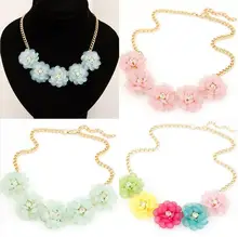 2015 Big Flower Choker Necklace Pink Blue Colorful Gold Chain Plant Charm Statement Necklaces&Pendant For Women Fashion Jewelry