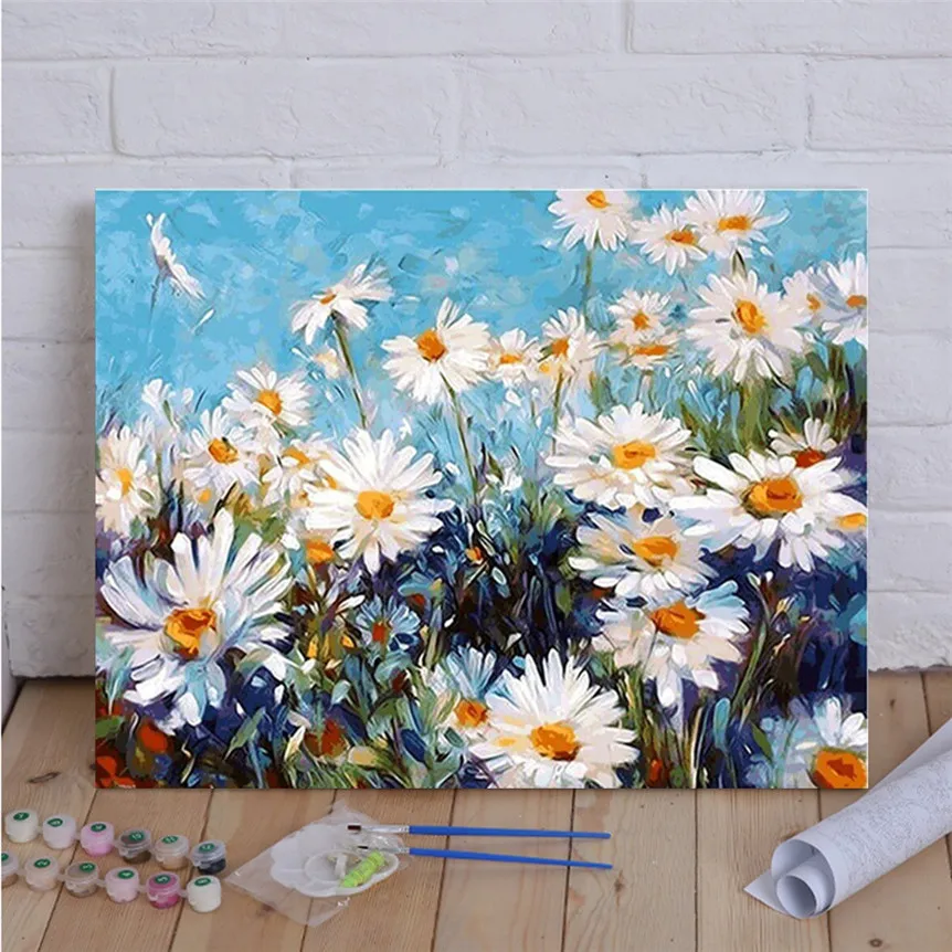 

Chrysanthemi DIY Painting By Numbers HandPainted Oil Painting On Canvas For Living Room Office Home Decor Gift 806#