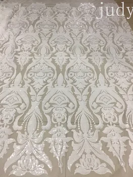 

Christmas cloth sequin fabric 5yards/bag JL333# White sequins embroidered gauze wedding cloth for bridal wedding dress/sawing