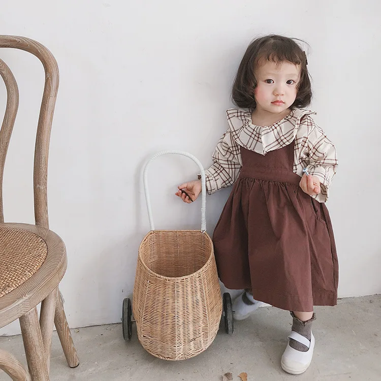 Весна 2019 хлопок сплошной цвет безрукавка платье 1-7 лет дети Подвеска для детей