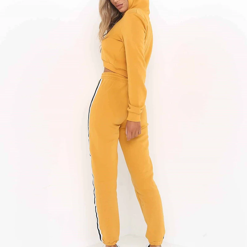 Women's Hooded Crop Tops Sweatshirt Long Pants Trousers Casual Clothing Suit New