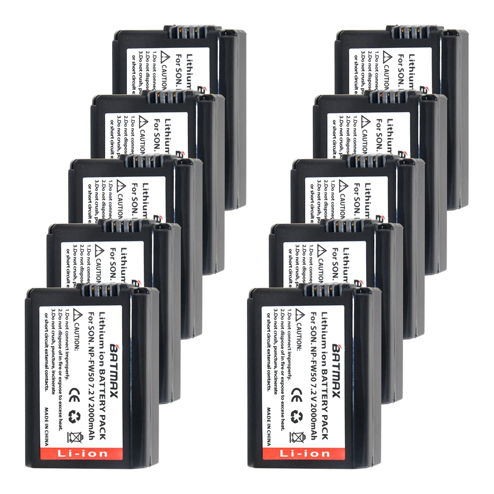 Recarregável para Sony Batmax np Fw50 Bateria Nex-7 Nex-5r Nex-f3 Nex-3d Alfa A5000 A6000 7 A7ii 10 Pçs 2000mah Np-fw50 - Image 2
