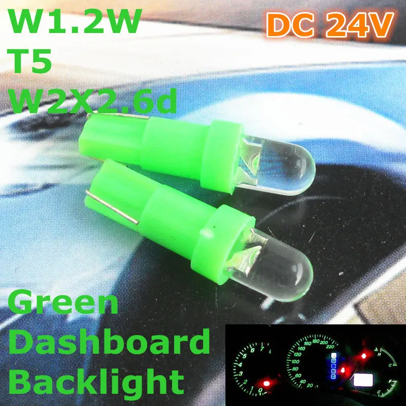 

24V LED Green Color Car Bulb Lamp T5(5mm Spot Lamp)for W1.2W W2.3W W2X2.6d Dashboard Ashtray Signal Light