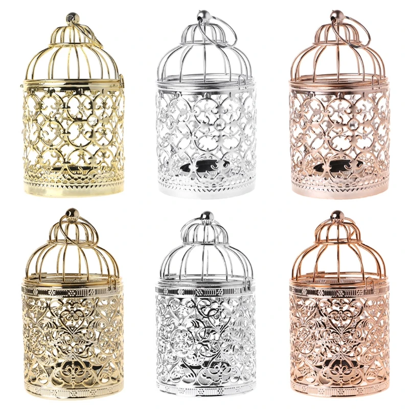 

High Quality Hollow Holder Tealight Candlestick Hanging Lantern Vintage Bird Cage 3 Colors